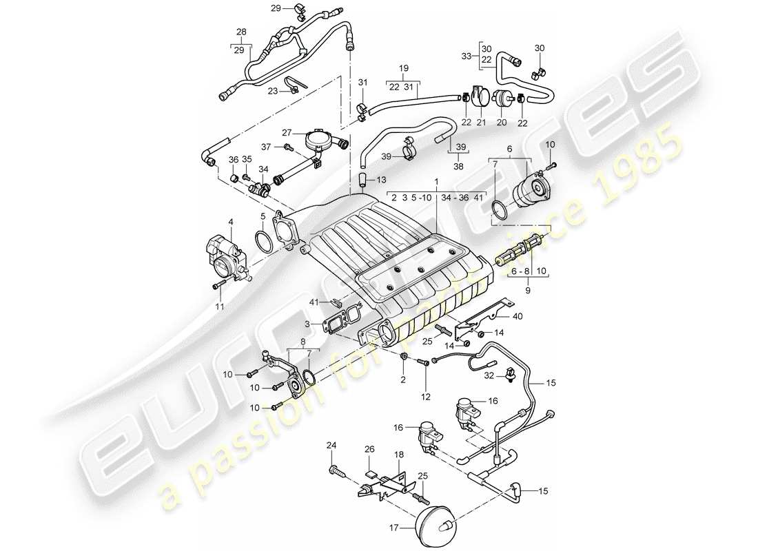 porsche 2004 (cayenne e1 9pa) colector de admisión diagrama de piezas
