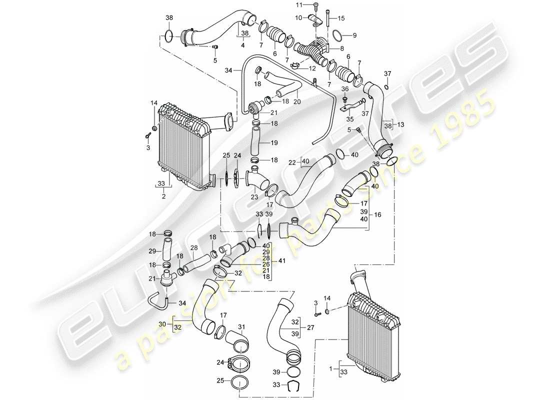porsche 2004 (cayenne e1 9pa) enfriador de aire de carga diagrama de piezas