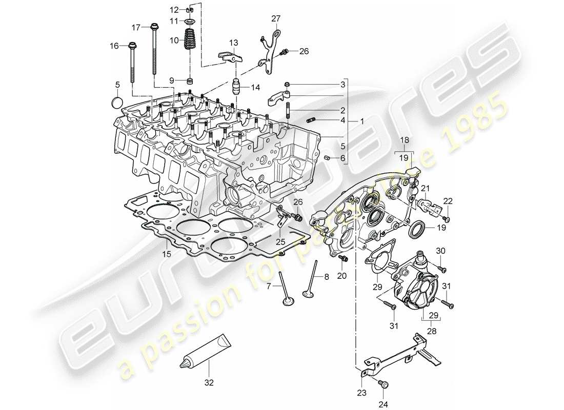 porsche 2008 (cayenne e1 9pa) diagrama de piezas de la culata del cilindro