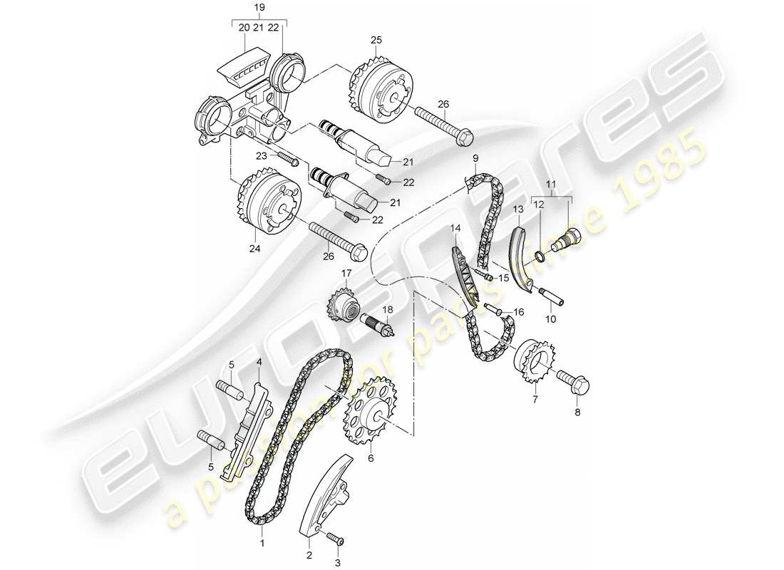 porsche 2008 (cayenne e1 9pa) diagrama de piezas de la cadena de distribución