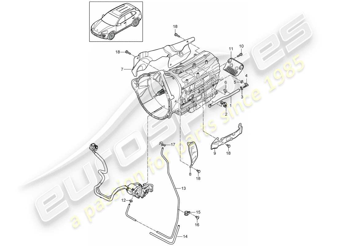 porsche 2017 (cayenne e2 92a) 8-speed caja de cambios automática diagrama de piezas