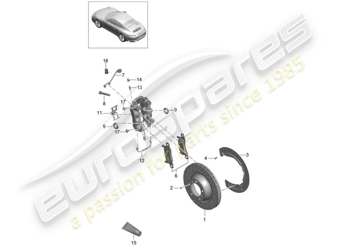 porsche 2017 (991-2 turbo) frenos de disco diagrama de piezas