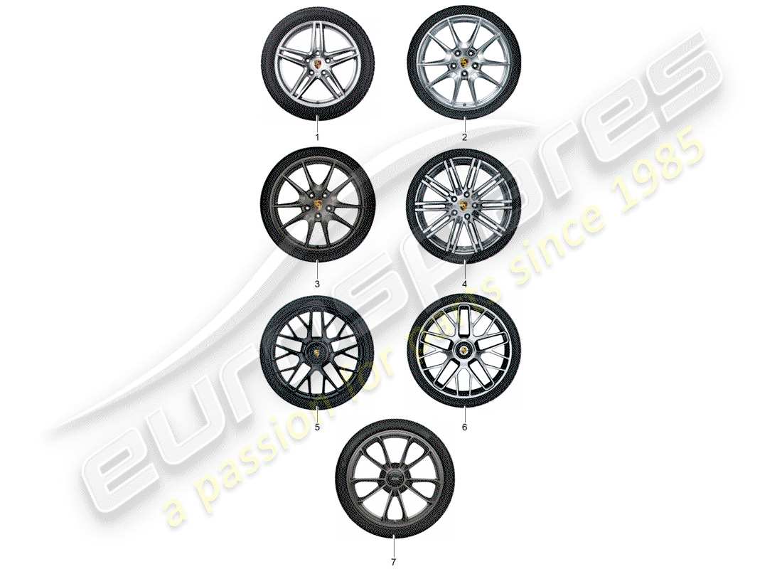 porsche 2015 (tequipment 98x/99x) 1 configurar llantas de aluminio con diagrama de piezas