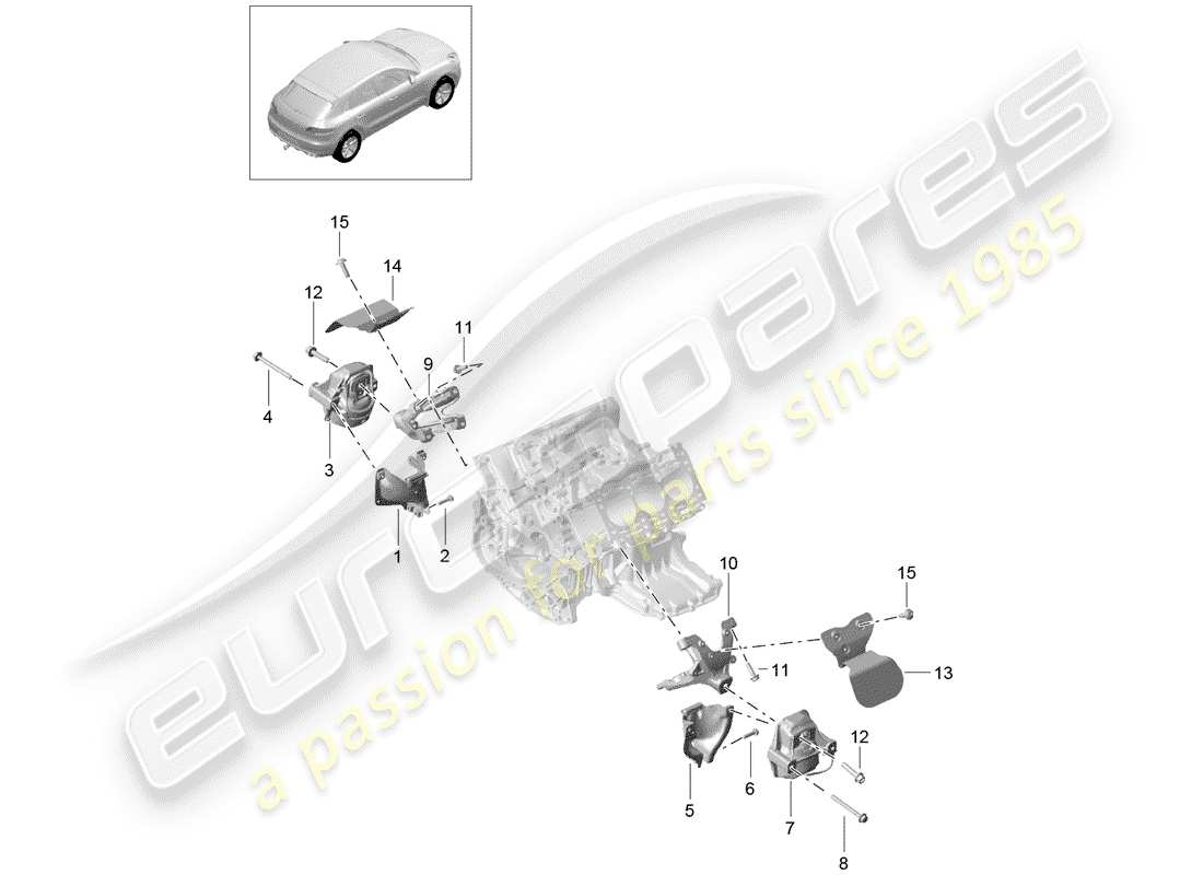 porsche 2015 (macan) dispositivo de elevación del motor diagrama de piezas