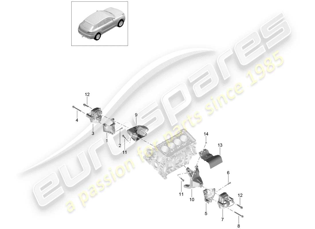 porsche 2014 (macan) dispositivo de elevación del motor diagrama de piezas