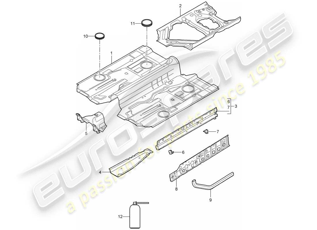 porsche 2007 (997-1 gt3) diagrama de piezas del piso