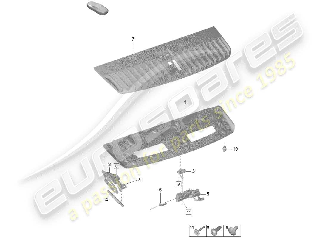 porsche 2019 (992-1) tapa, trasera diagrama de piezas
