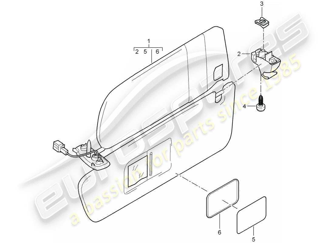 porsche 2007 (cayenne e1 9pa) sun vizors diagrama de piezas