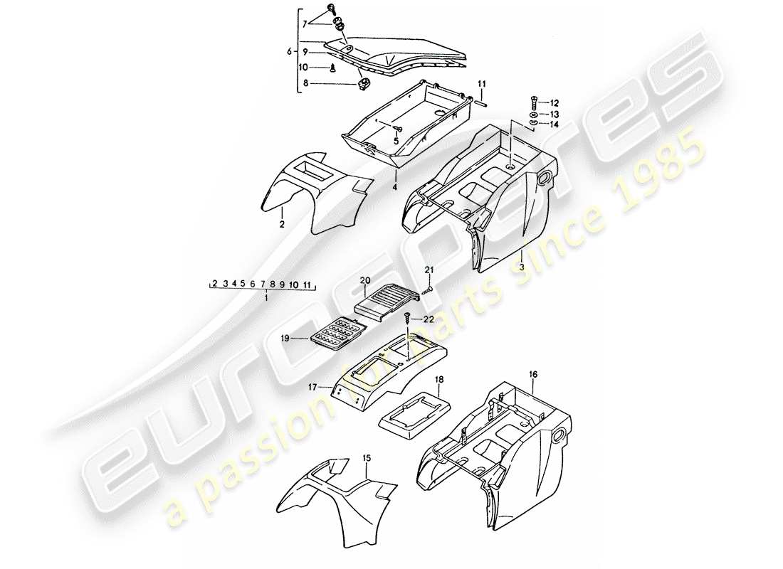 porsche 1992 (928) caja de almacenamiento diagrama de piezas