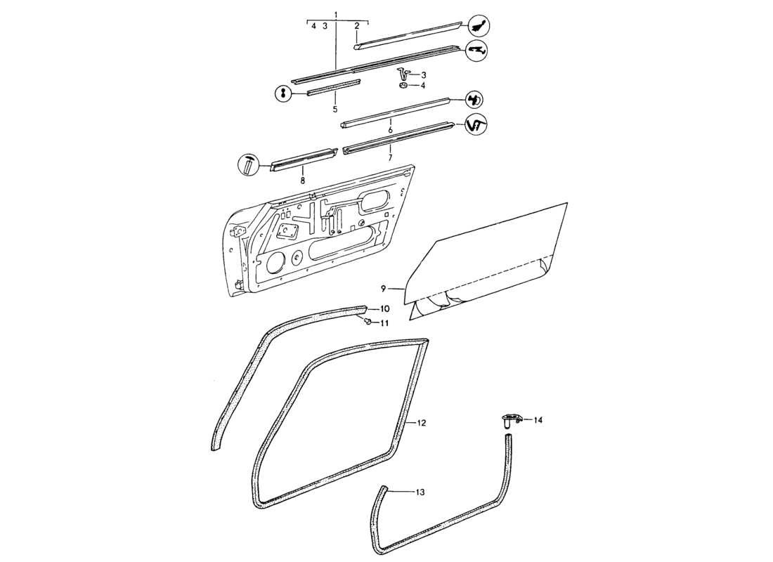 porsche 1994 (964) tira de sello - puertas diagrama de piezas
