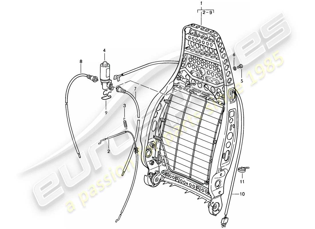 porsche 1985 (911) marco del respaldo diagrama de piezas