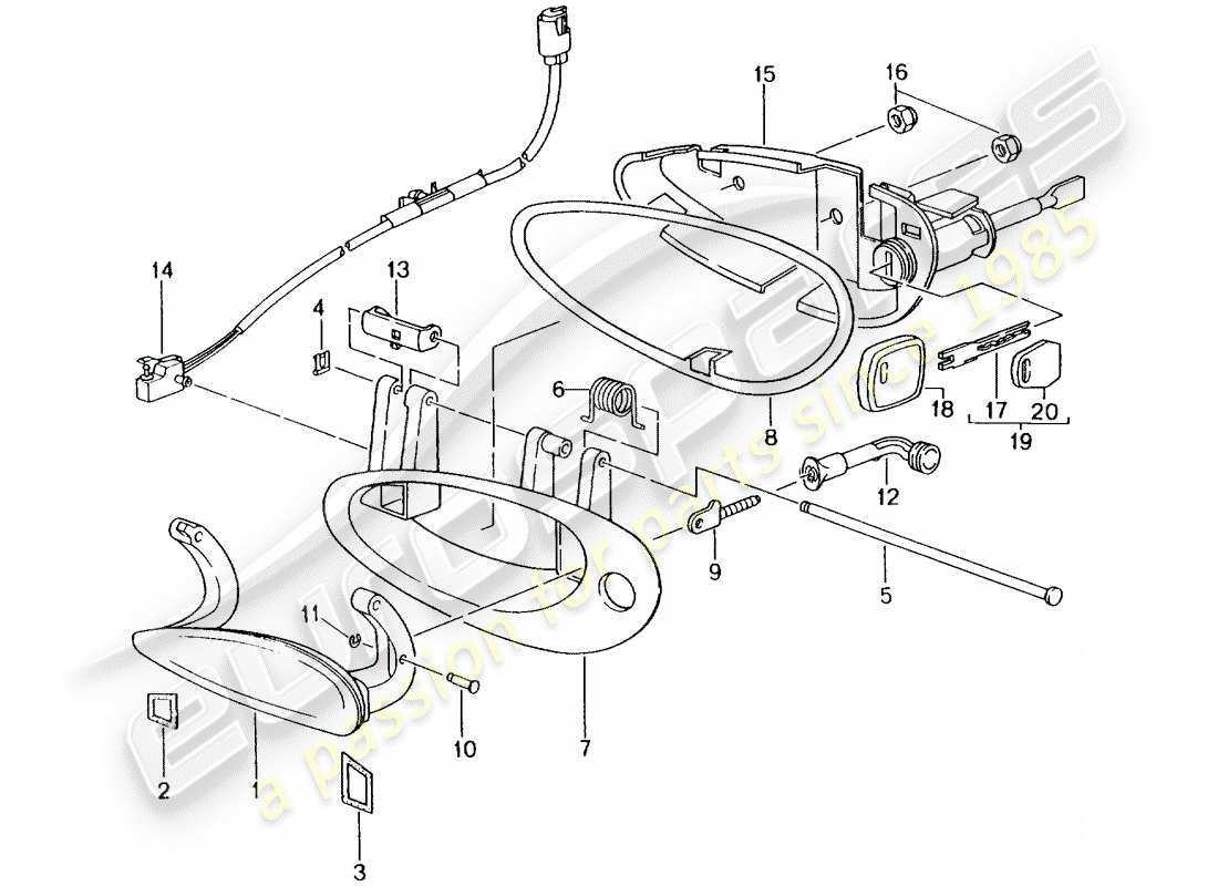 porsche 2003 (996 gt3) manija de la puerta diagrama de piezas