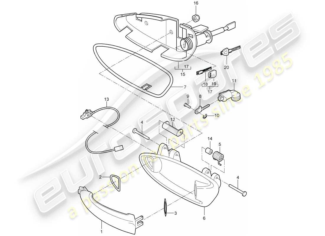 porsche 2009 997-2 turbo / gt2 diagrama de piezas de la manija de la puerta