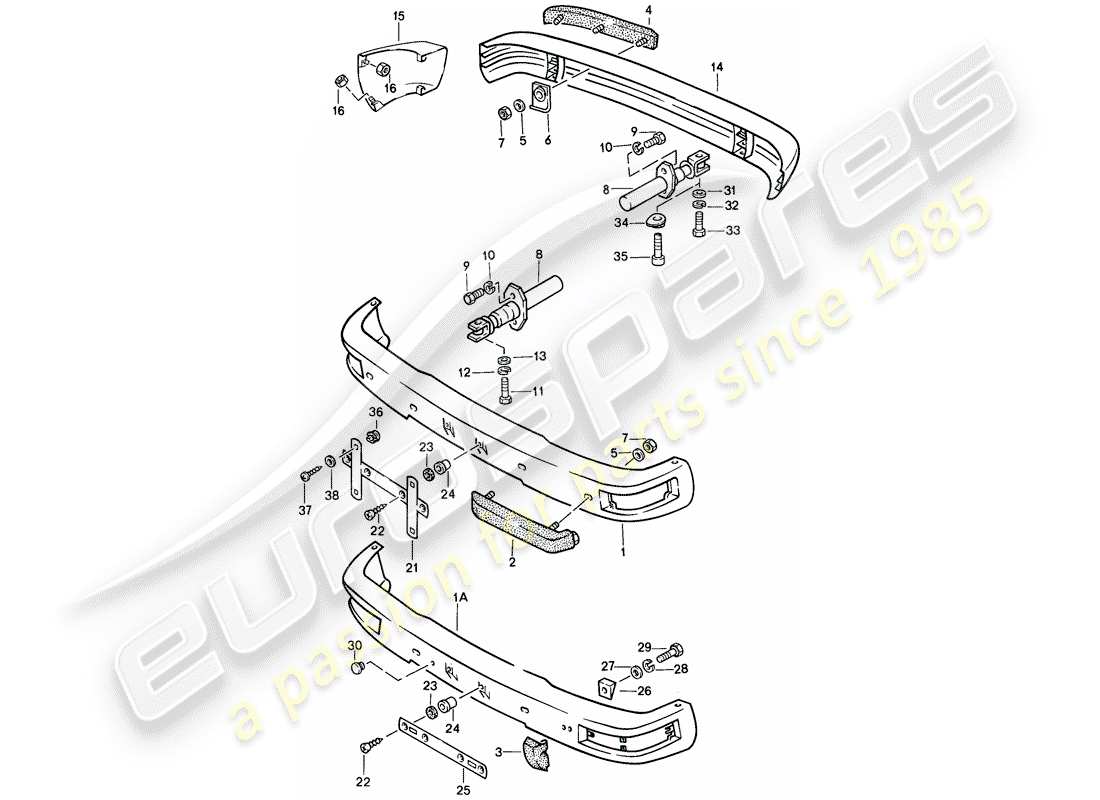 porsche 1988 (944) parachoques - con: - diagrama de piezas del buffer