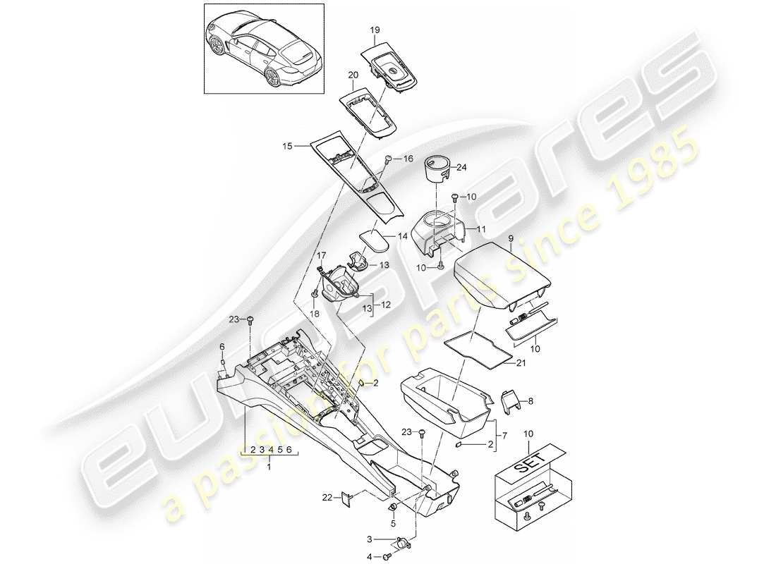 porsche 2016 (panamera 970) center console diagrama de piezas