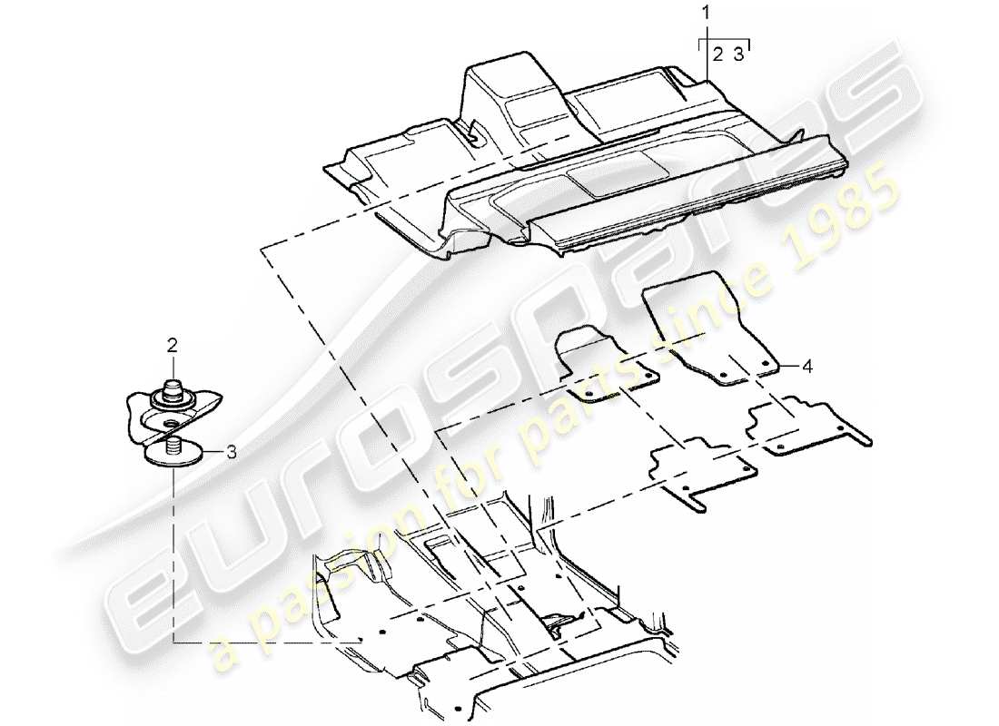 porsche 2003 (cayenne e1 9pa) cubierta de piso diagrama de piezas