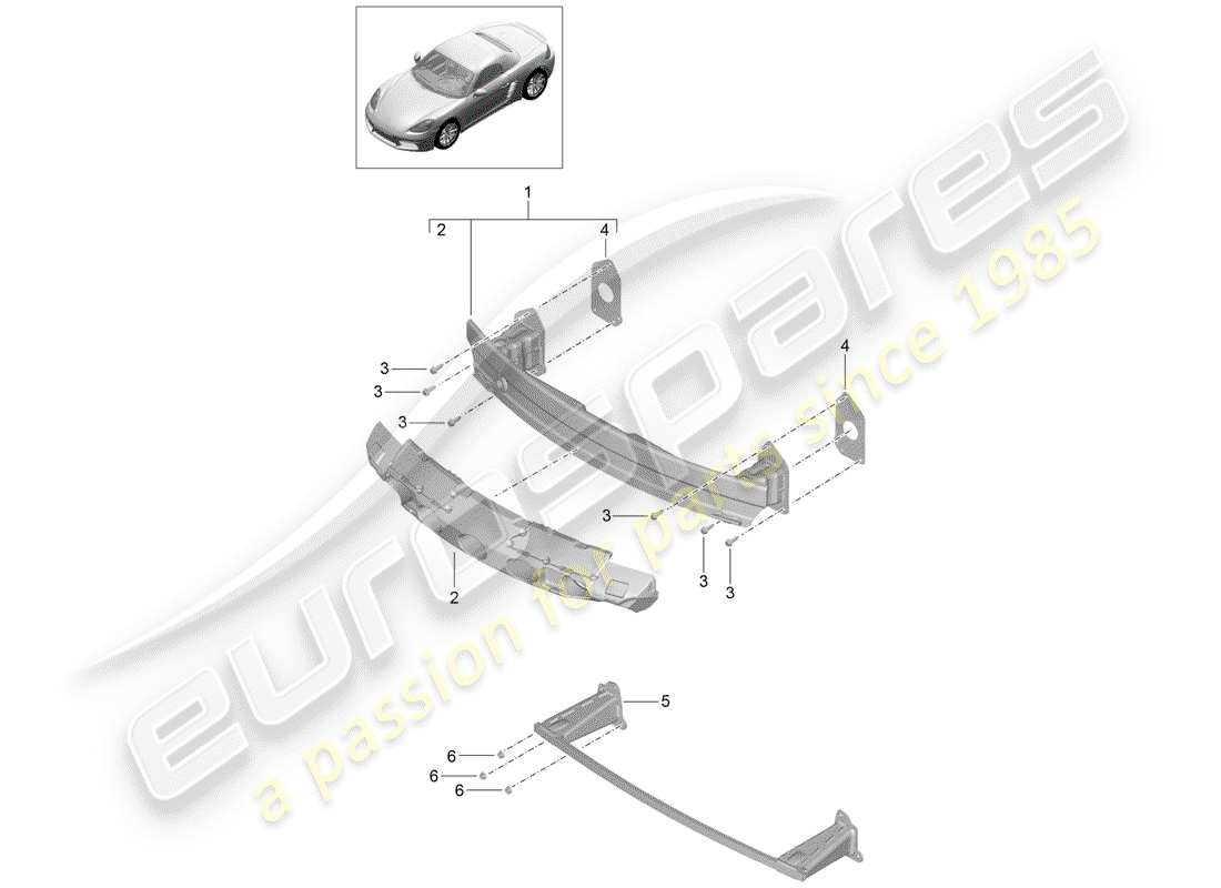 porsche 2020 (718 boxster) diagrama de piezas del soporte de parachoques