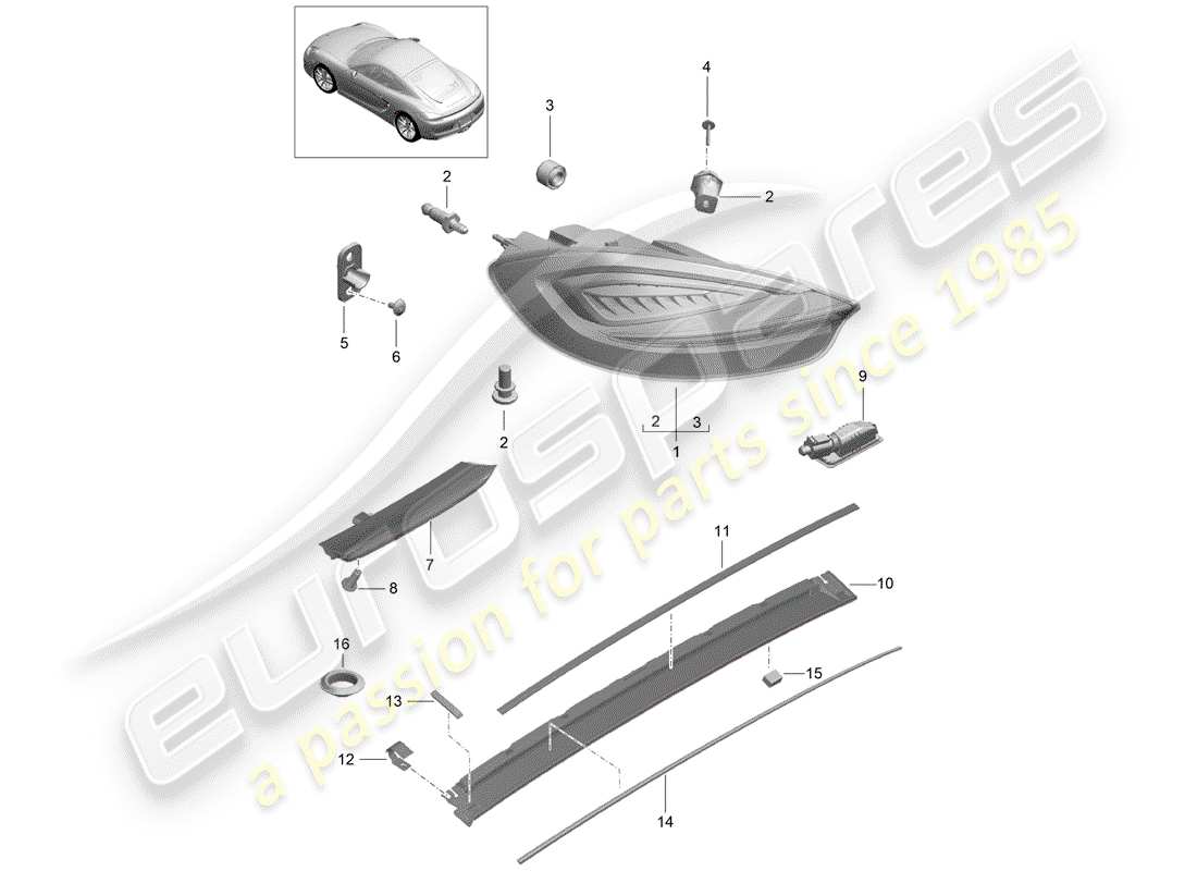 porsche cayman 981 (2015) diagrama de piezas de la luz trasera