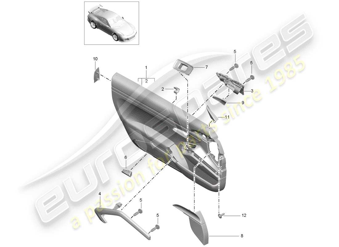 porsche 2018 (991-2 r/gt3/rs) panel de la puerta diagrama de piezas