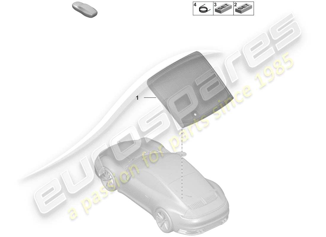 porsche 2019 (992-1) vidrio de la ventana trasera diagrama de piezas
