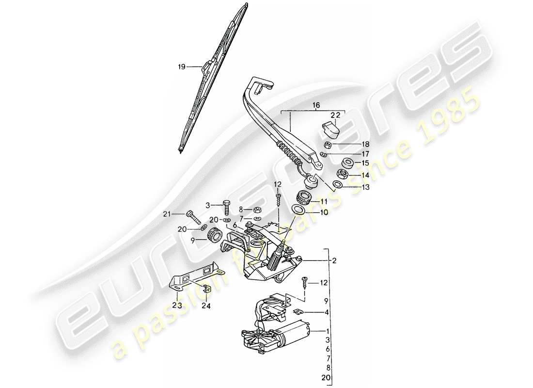porsche 1996 (993) limpiaparabrisas trasero diagrama de piezas