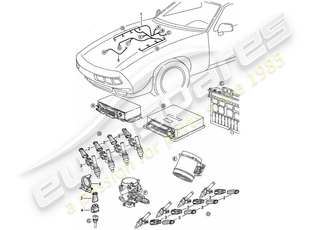 porsche 1983 (928) arnés - lh-jetronic diagrama de piezas