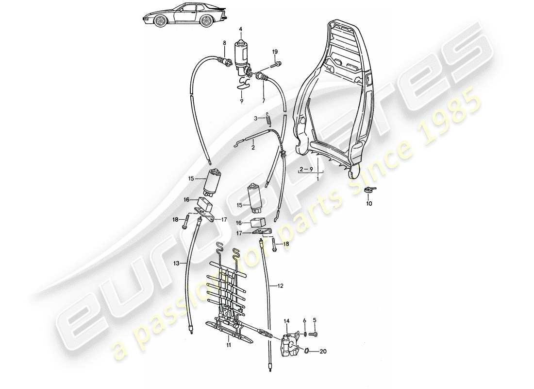 porsche seat 944/968/911/928 (1997) estructura del respaldo - manual - eléctrico - soporte lumbar - d >> - mj 1988 esquema de piezas
