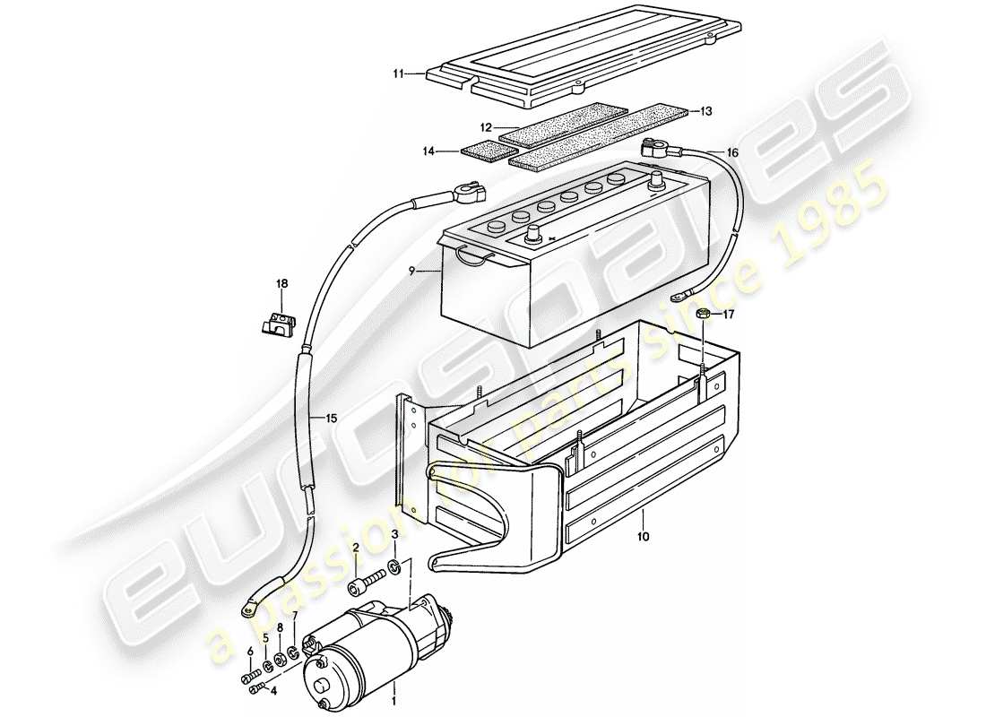 porsche 1982 (928) arranque - batería diagrama de piezas