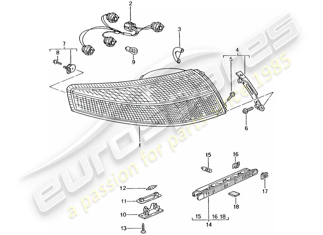 porsche 2003 (996 turbo / gt2) luz trasera - luz de matrícula - luz de freno adicional diagrama de piezas