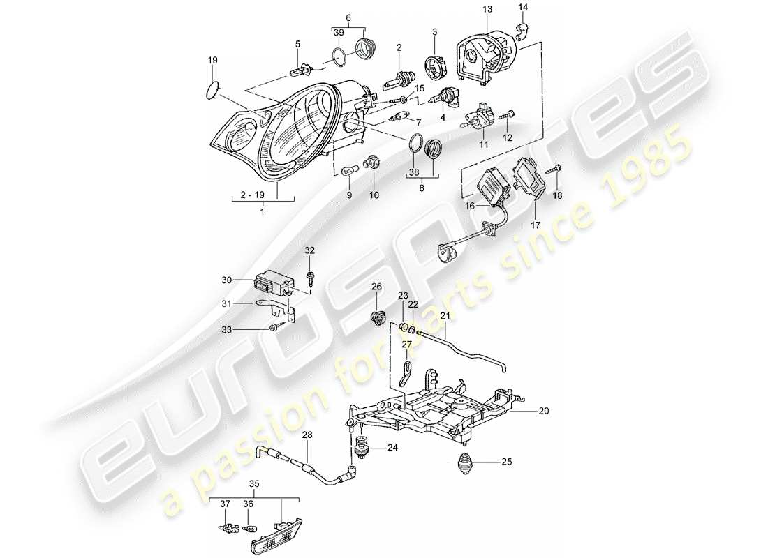porsche 2003 (996 turbo / gt2) faro delantero - repetidor de señal de giro diagrama de piezas