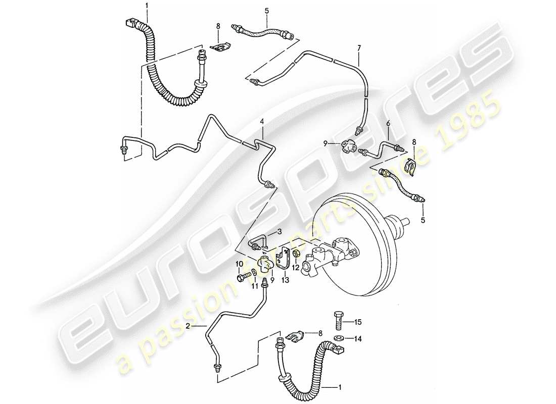 porsche 1990 (928) líneas de freno diagrama de piezas