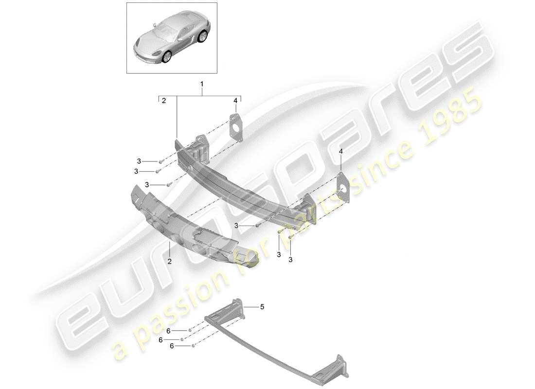 porsche 2017 (718 cayman) diagrama de piezas del soporte de parachoques
