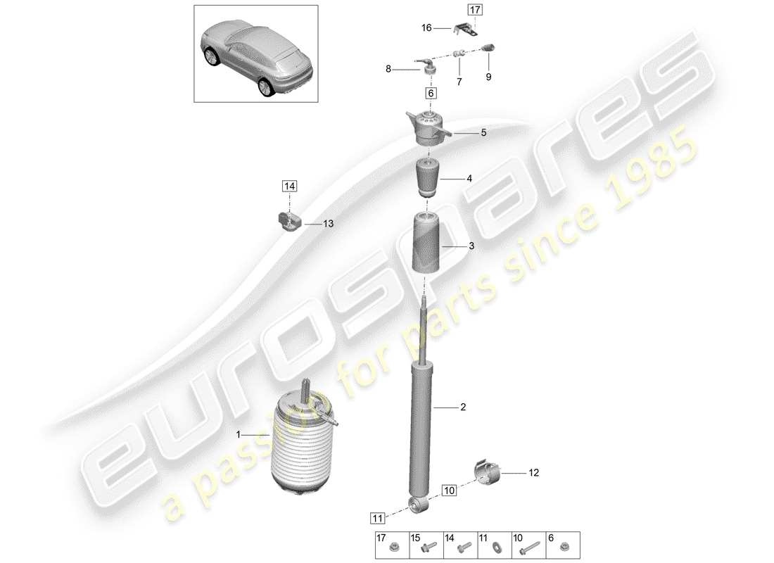porsche 2019 (macan) diagrama de piezas de suspensión de aire