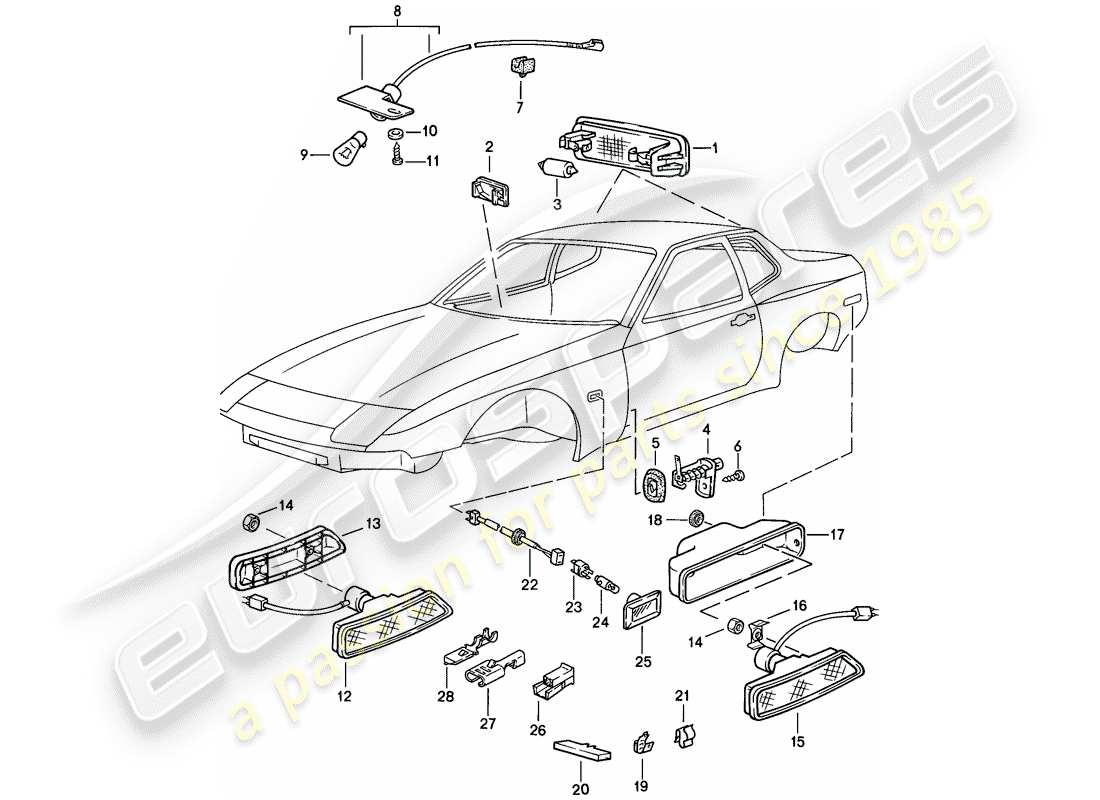 porsche 1988 (944) luz interior - repetidor de intermitentes diagrama de piezas