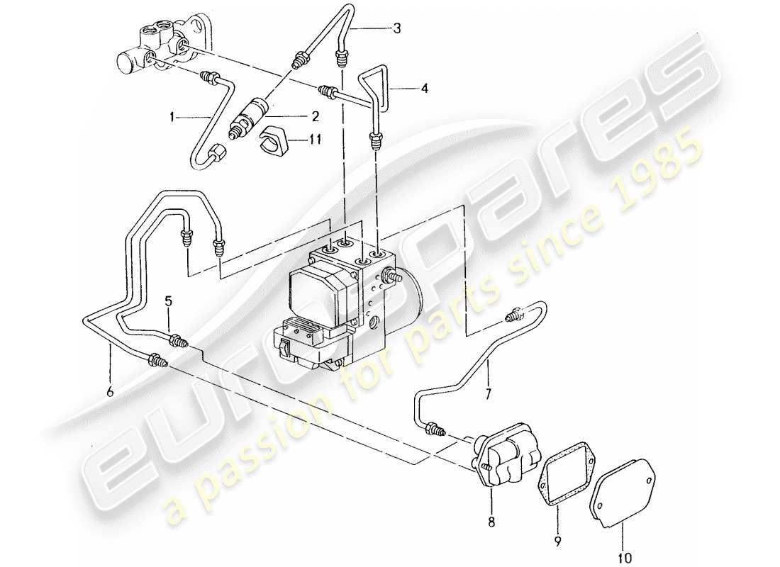porsche 2005 (996) línea de freno - extremo delantero diagrama de piezas