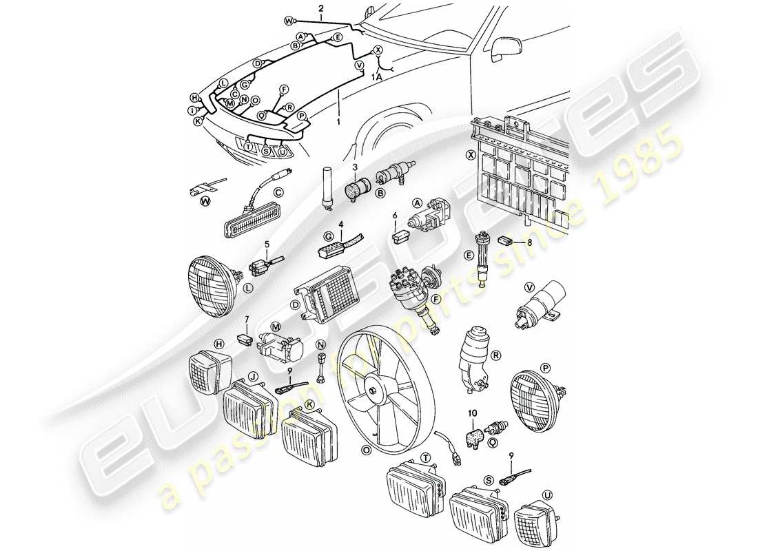 porsche 1984 (928) arnés - maletero delantero diagrama de piezas