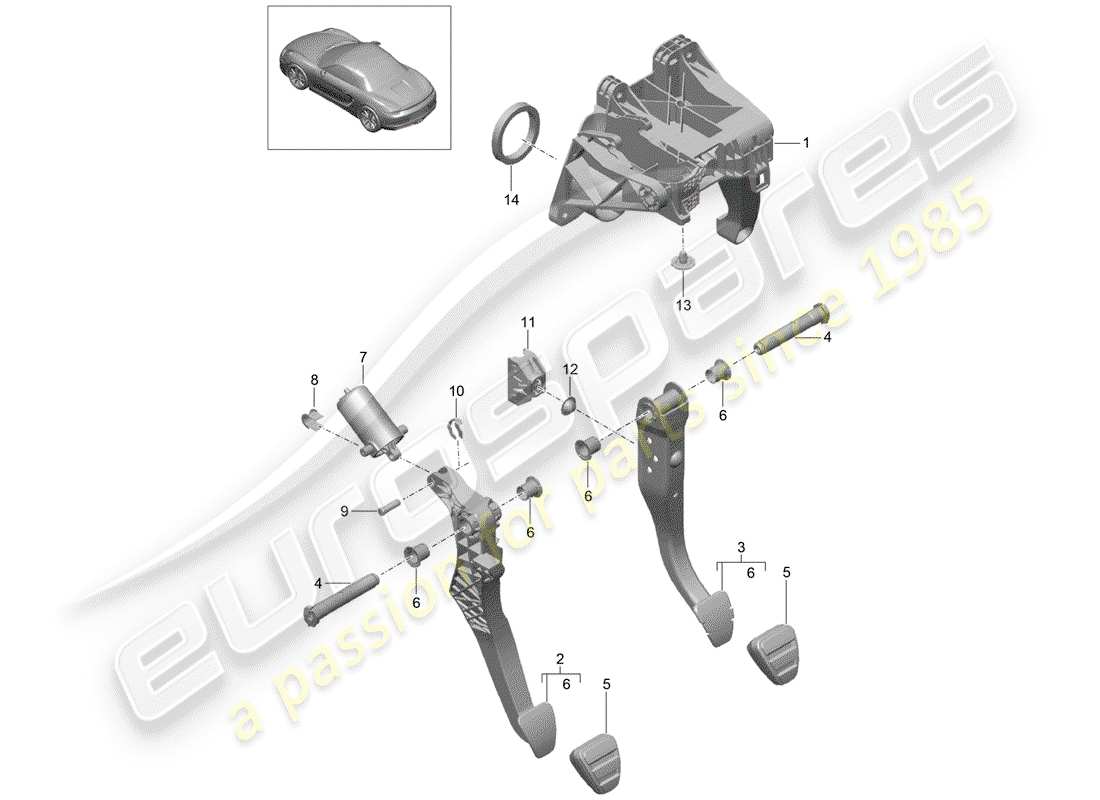 porsche 2016 (981 boxster) pedales diagrama de piezas