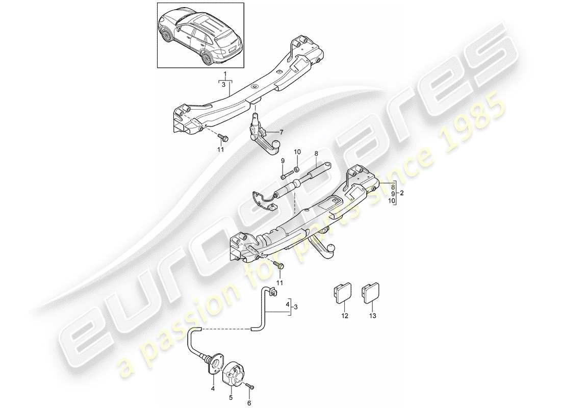 porsche 2016 (cayenne e2 92a) diagrama de piezas del enganche de remolque