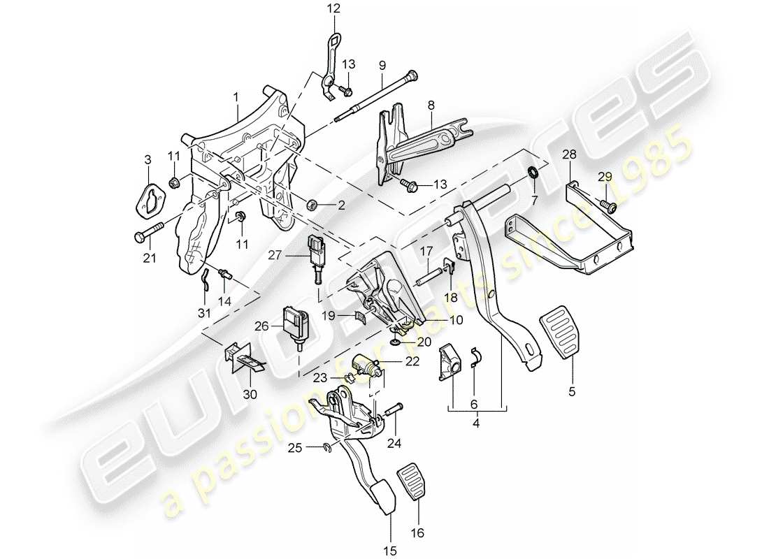 porsche 2010 (cayenne e1 9pa) diagrama de piezas de pedales