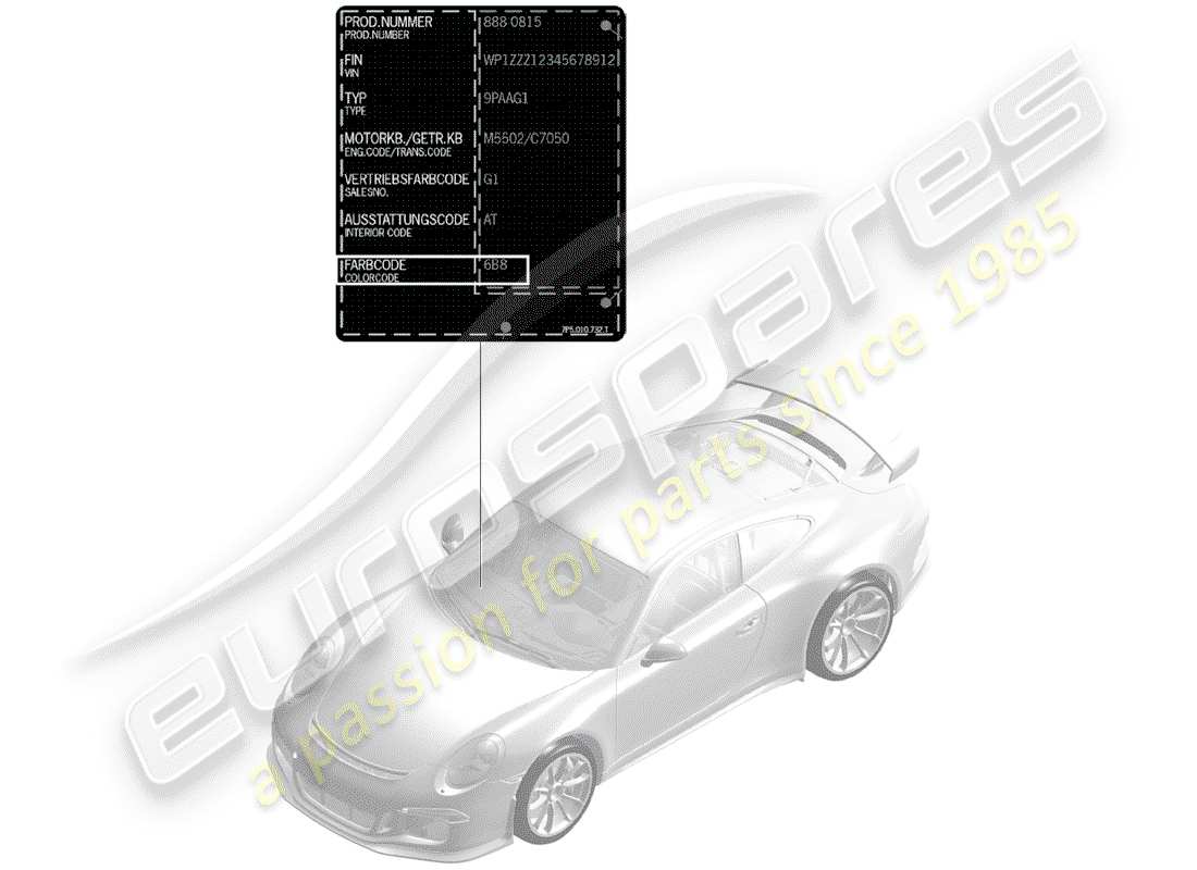 porsche 2017 (991-2 r/gt3/rs) diagrama de piezas de la barra de retoque de pintura