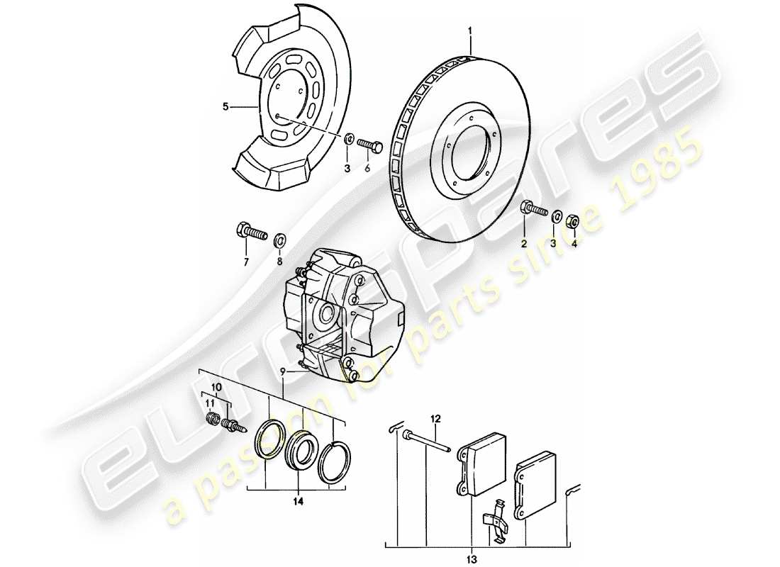 porsche 1982 (911) frenos de disco - eje delantero diagrama de piezas