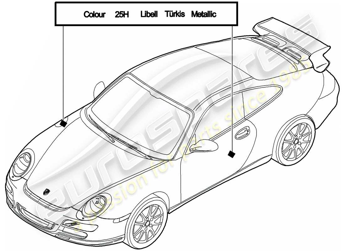 porsche 2011 (997-2 gt3) barra de retoque de pintura diagrama de piezas