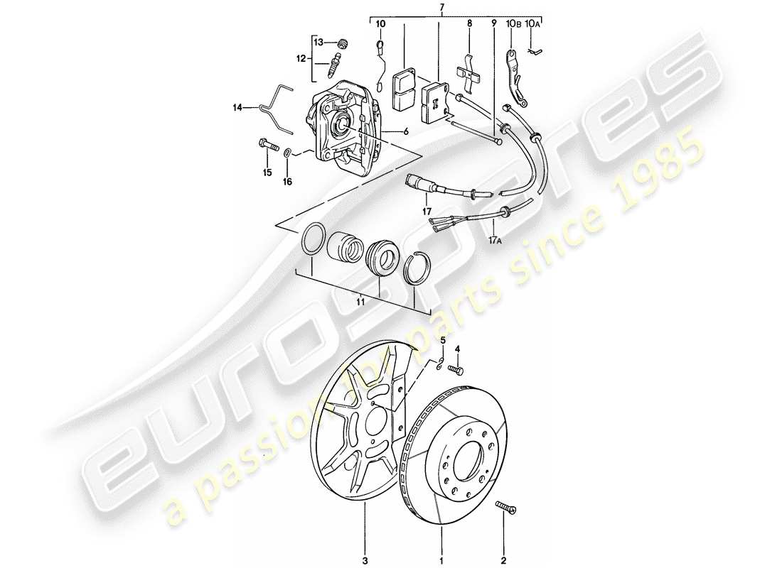 porsche 1978 (928) frenos de disco - eje delantero - pinza flotante - f >> 92-a0800 749 diagrama de piezas