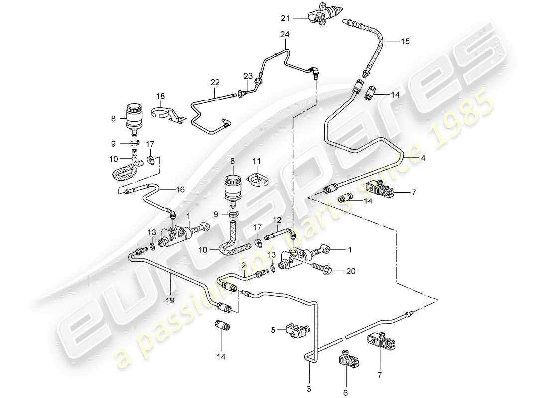 porsche 2001 (996 turbo / gt2) embrague hidráulico - funcionamiento - cilindro maestro del embrague - tubo del embrague hidráulico diagrama de piezas