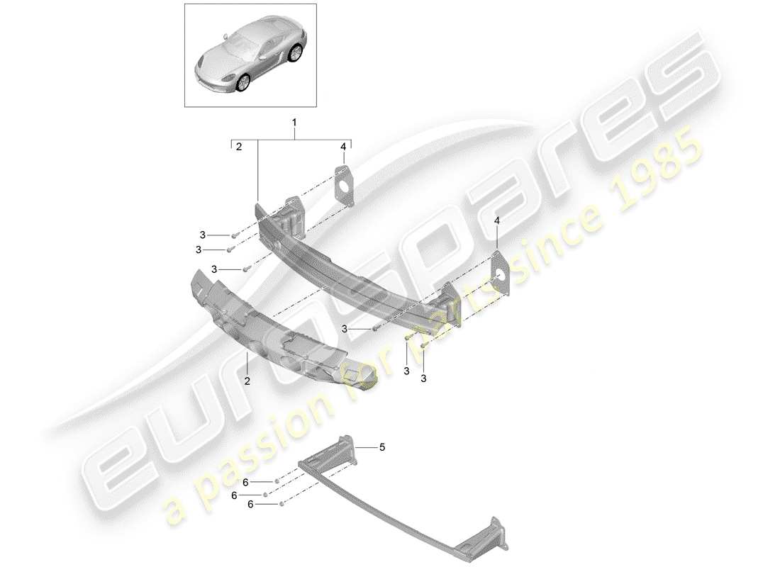porsche 718 cayman (2020) diagrama de piezas del soporte de parachoques