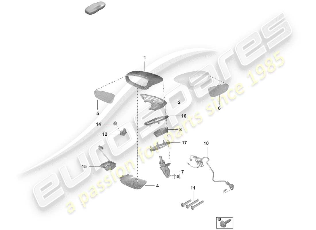 porsche 2020 (992-1) diagrama de piezas del espejo retrovisor