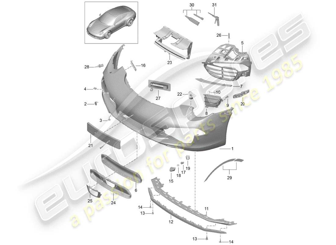 porsche 2012 (991-1) parachoque diagrama de piezas