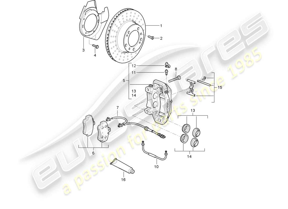 porsche 2000 (986 boxster) freno de disco eje delantero diagrama de piezas