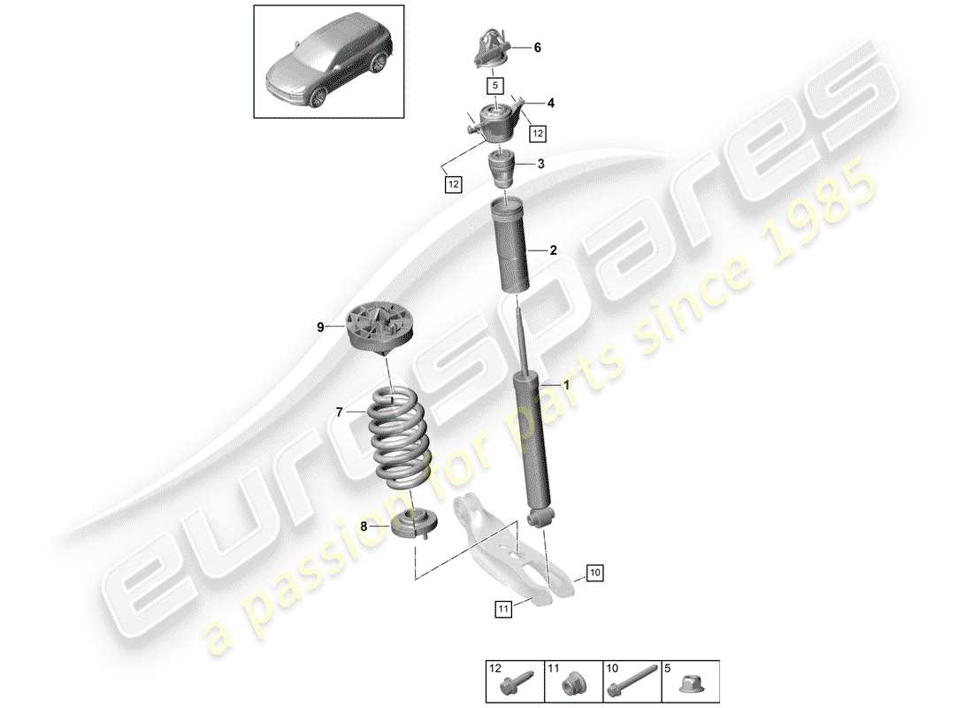 porsche 2020 (cayenne e3 9ya/9yb) diagrama de piezas del amortiguador