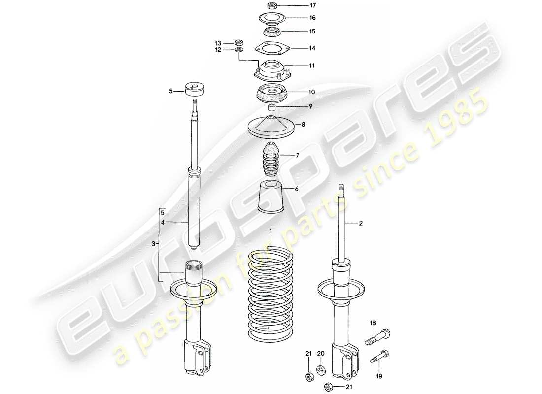 porsche 1988 (944) suspensión - amortiguador diagrama de piezas